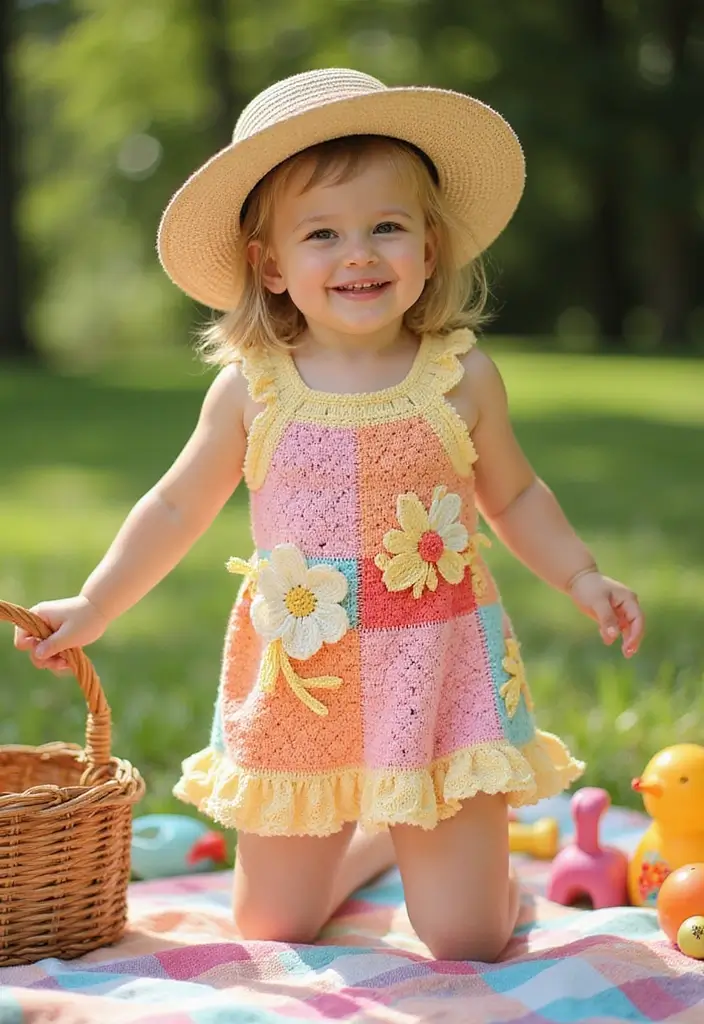 25 Adorable Crochet Baby Dress Free Pattern Inspirations with Photos - 11. Summer Picnic Dress