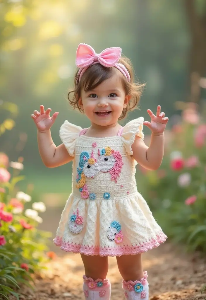 25 Adorable Crochet Baby Dress Free Pattern Inspirations with Photos - 14. Magical Unicorn Dress