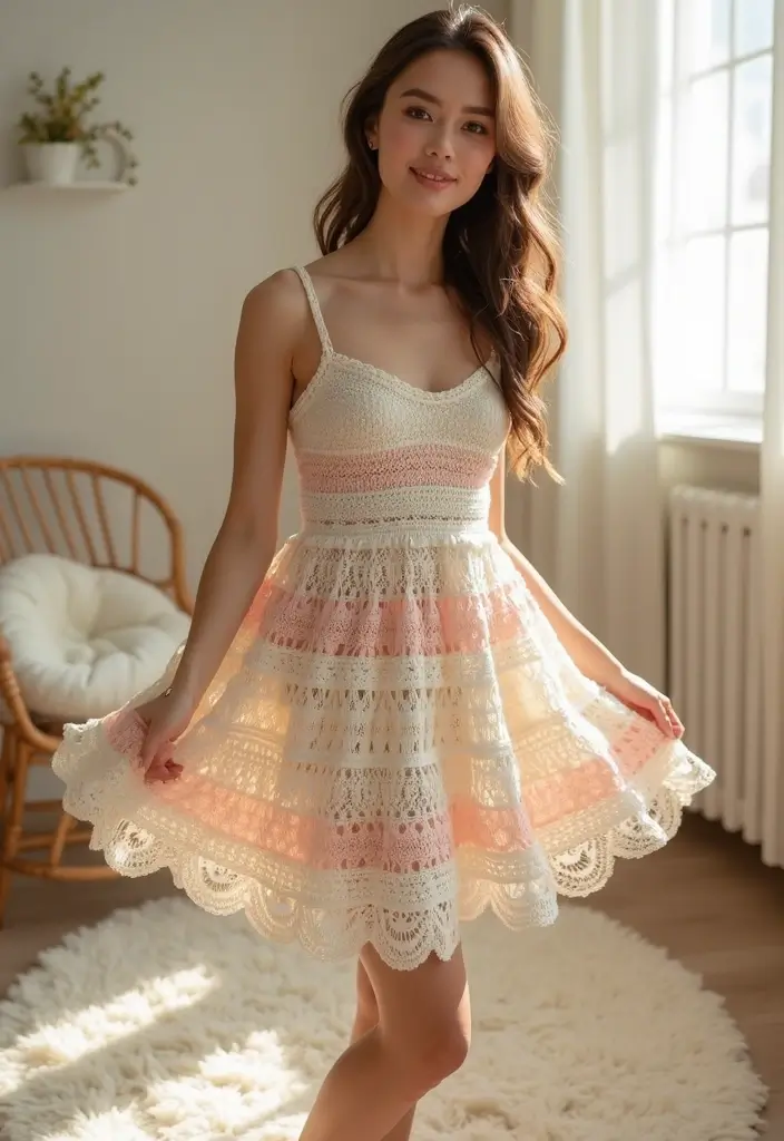 25 Adorable Crochet Baby Dress Free Pattern Inspirations with Photos - 15. Classic Striped Dress