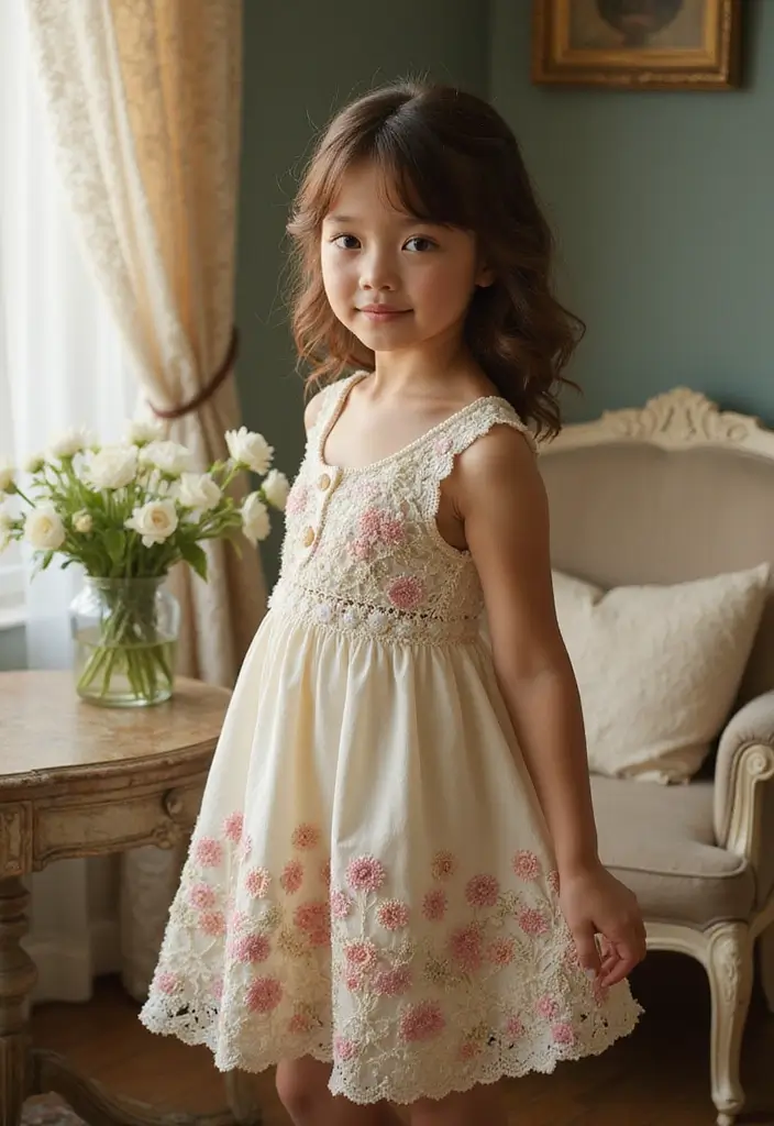 25 Adorable Crochet Baby Dress Free Pattern Inspirations with Photos - 16. Vintage Floral Dress