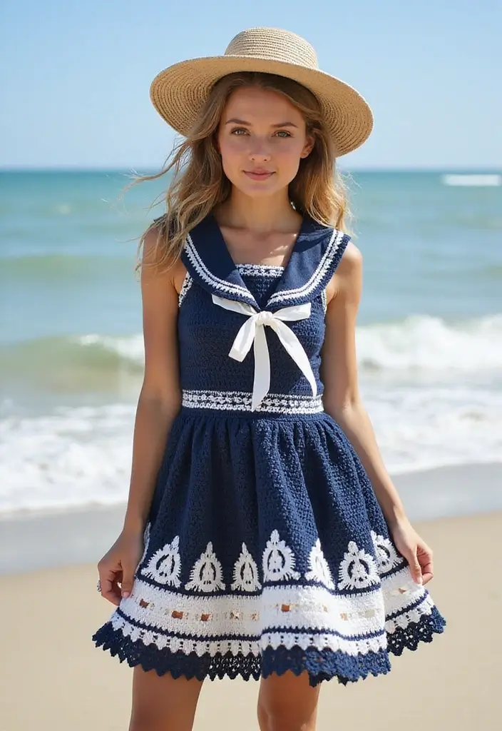 25 Adorable Crochet Baby Dress Free Pattern Inspirations with Photos - 17. DIY Sailor Dress