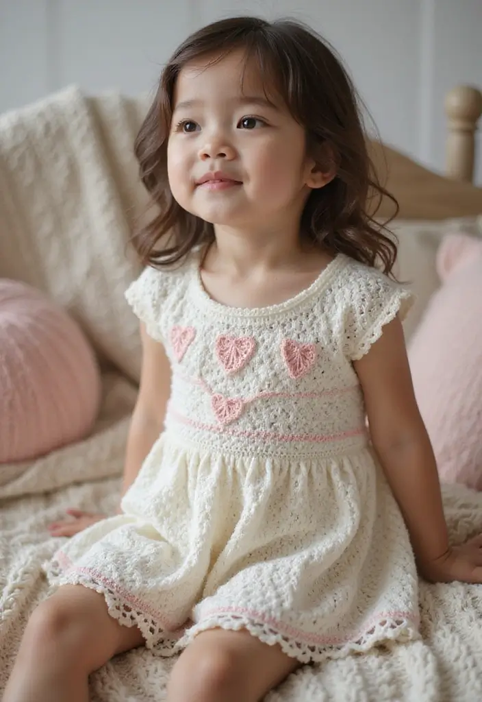 25 Adorable Crochet Baby Dress Free Pattern Inspirations with Photos - 25. Sweetheart Dress
