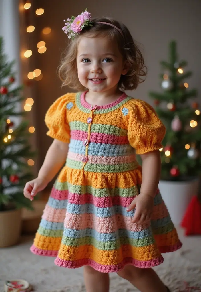 25 Adorable Crochet Baby Dress Free Pattern Inspirations with Photos - 9. Festive Spirit Dress