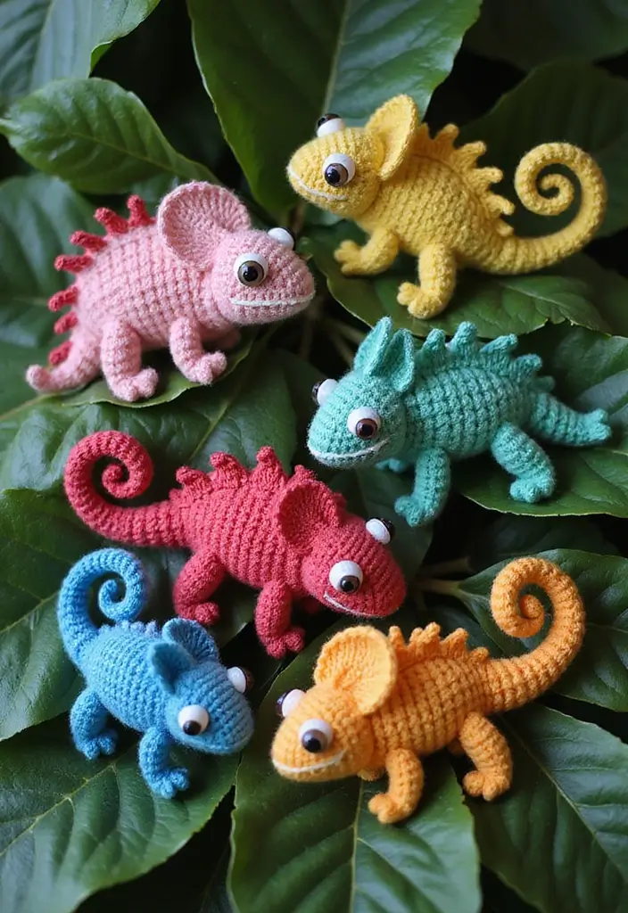 25 Adorable Toy Ideas from Crochet Amigurumi Free Patterns - 18. Colorful Chameleons