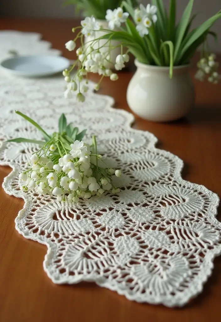 25 Beautiful Flower Inspirations: Lily of the Valley Crochet Pattern Gallery - 1. Elegant Table Runner