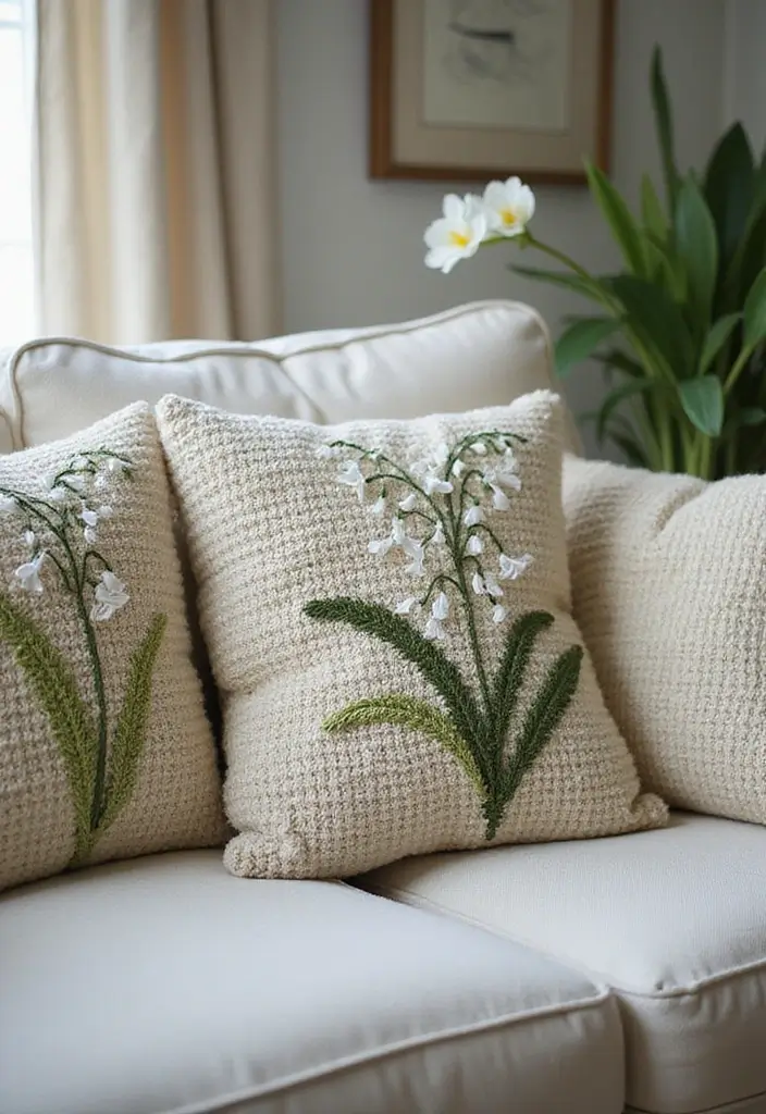 25 Beautiful Flower Inspirations: Lily of the Valley Crochet Pattern Gallery - 12. Stylish Cushion Covers