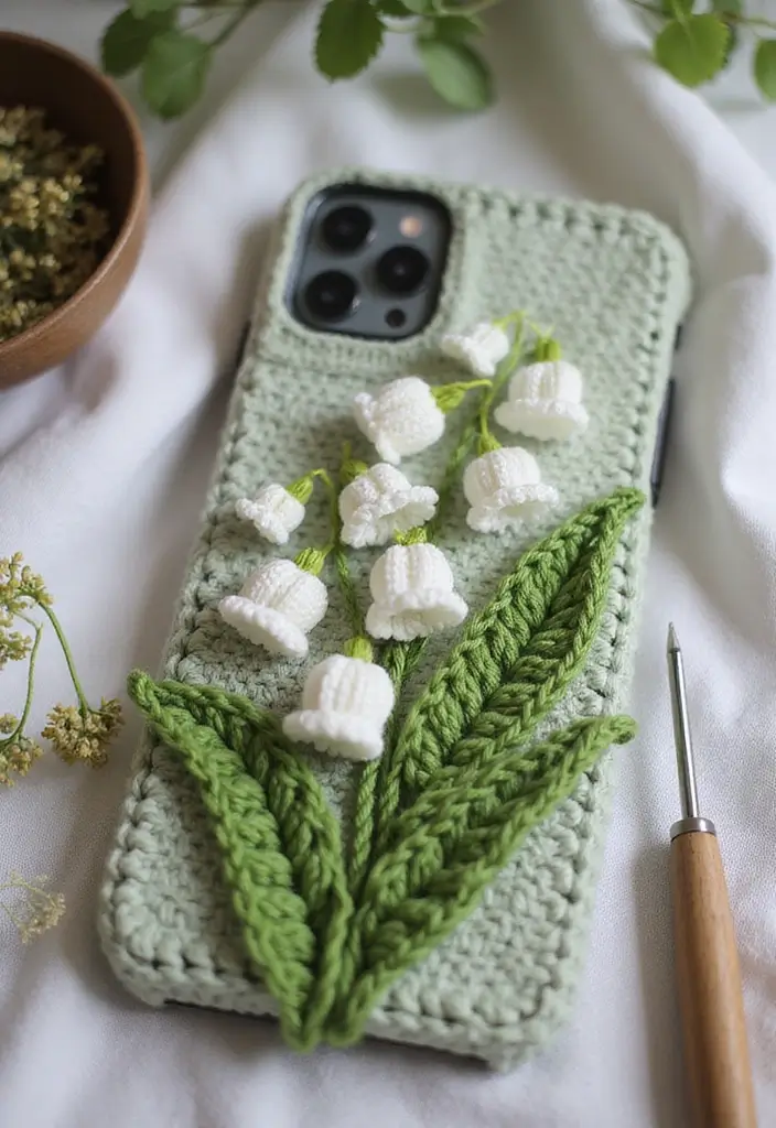 25 Beautiful Flower Inspirations: Lily of the Valley Crochet Pattern Gallery - 20. Gorgeous Phone Cases