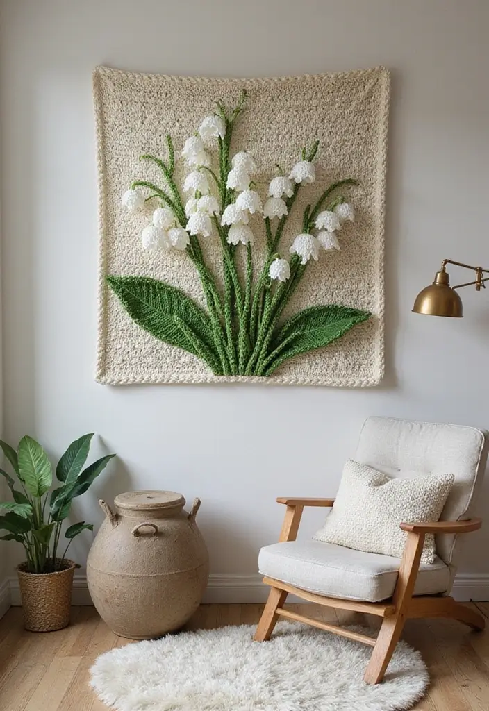 25 Beautiful Flower Inspirations: Lily of the Valley Crochet Pattern Gallery - 22. Unique Wall Art