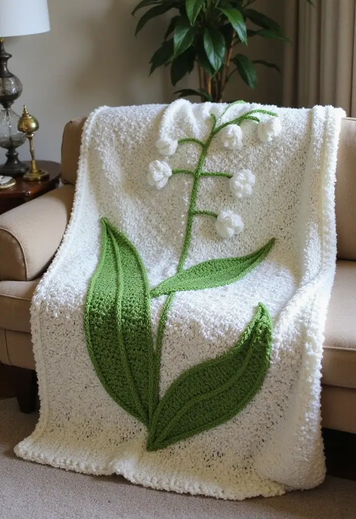25 Beautiful Flower Inspirations: Lily of the Valley Crochet Pattern Gallery - 3. Cozy Throw Blanket