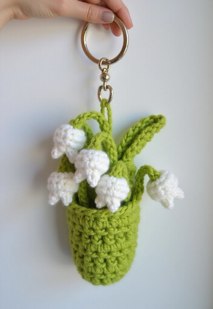 25 Beautiful Flower Inspirations: Lily of the Valley Crochet Pattern Gallery - 4. Adorable Keychain Charms