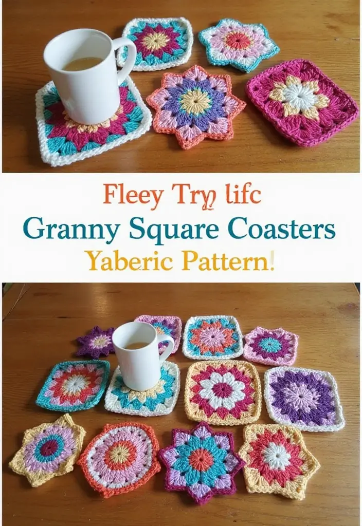 25 Beautiful Ways to Learn How to Crochet a Granny Square: Step-by-Step Photos & Color Ideas - 17. Granny Square Coasters: Functional and Fun