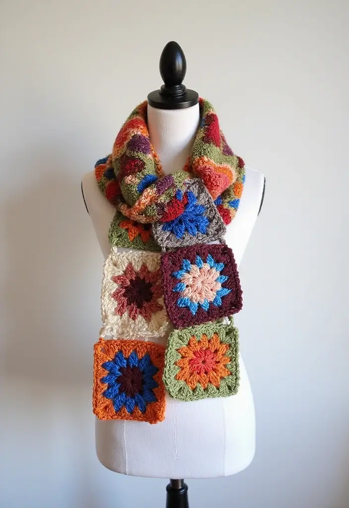 25 Beautiful Ways to Learn How to Crochet a Granny Square: Step-by-Step Photos & Color Ideas - 19. Granny Square Scarves: Stylish & Warm