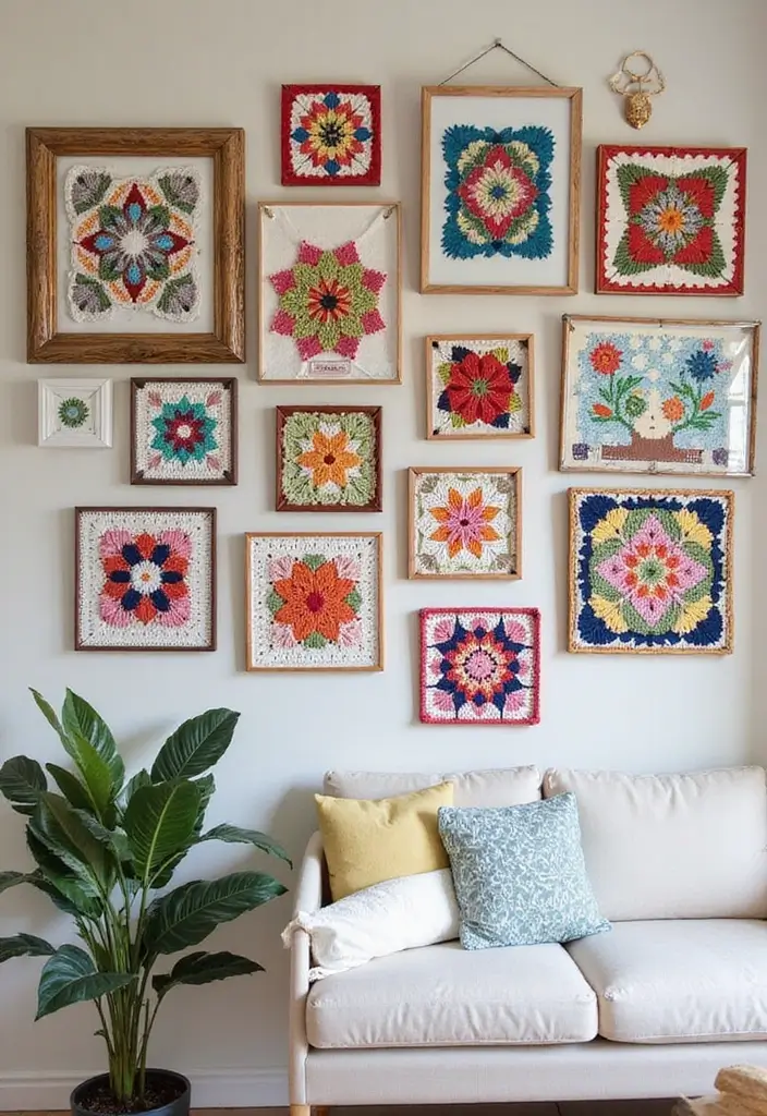 25 Beautiful Ways to Learn How to Crochet a Granny Square: Step-by-Step Photos & Color Ideas - 6. Wall Art: Show Off Your Squares