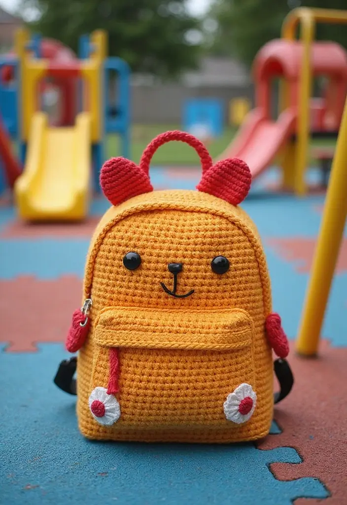 25 Chic DIY Bags from Crochet Bag Pattern Free with Image Tutorials - 12. The Colorful Child’s Backpack