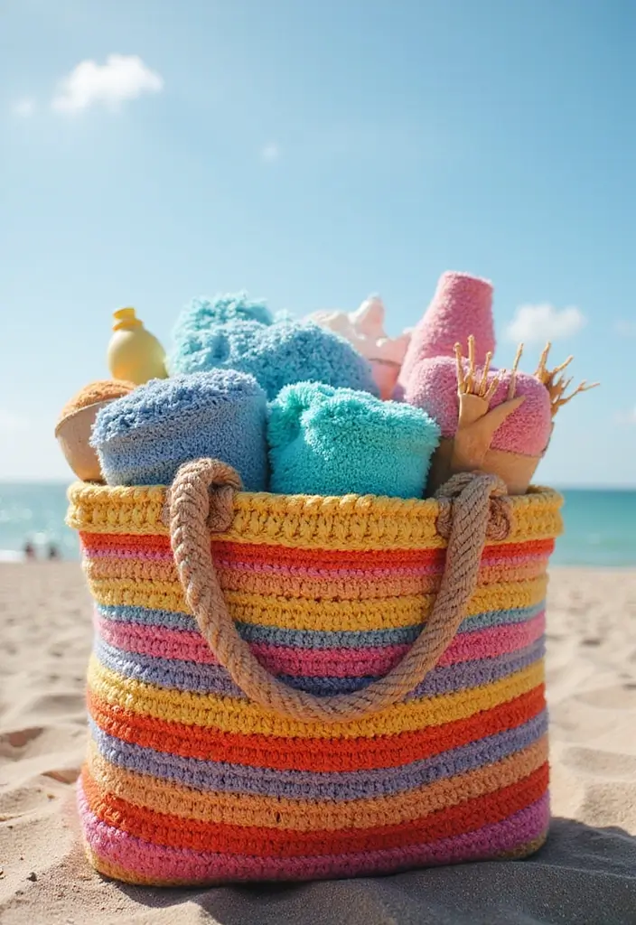25 Chic DIY Bags from Crochet Bag Pattern Free with Image Tutorials - 14. The Sweet Beach Bag