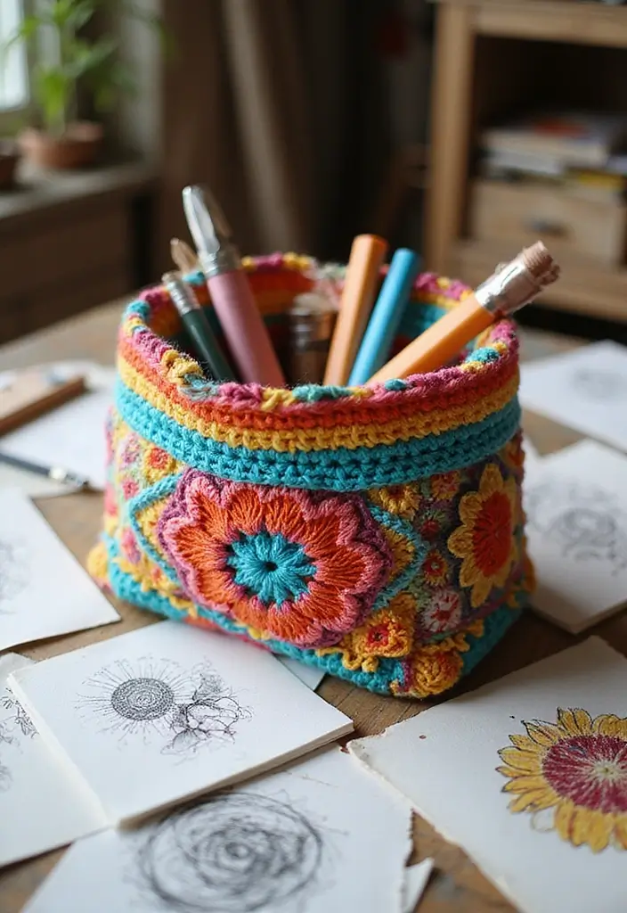 25 Chic DIY Bags from Crochet Bag Pattern Free with Image Tutorials - 17. The Creative Art Supply Bag