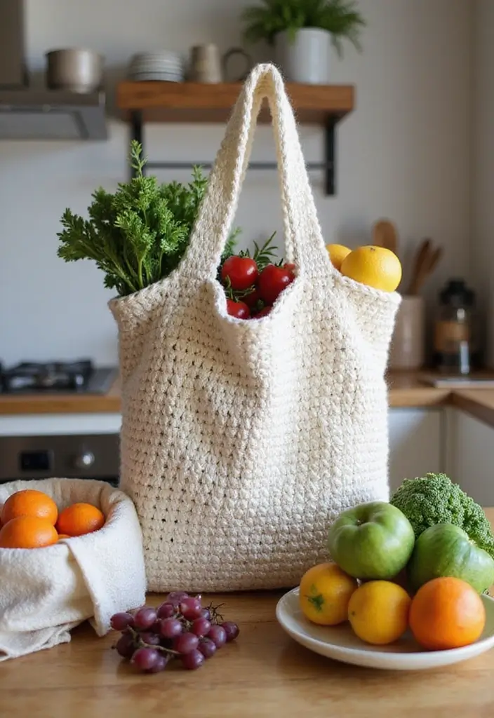 25 Chic DIY Bags from Crochet Bag Pattern Free with Image Tutorials - 19. The Stylish Grocery Bag Holder