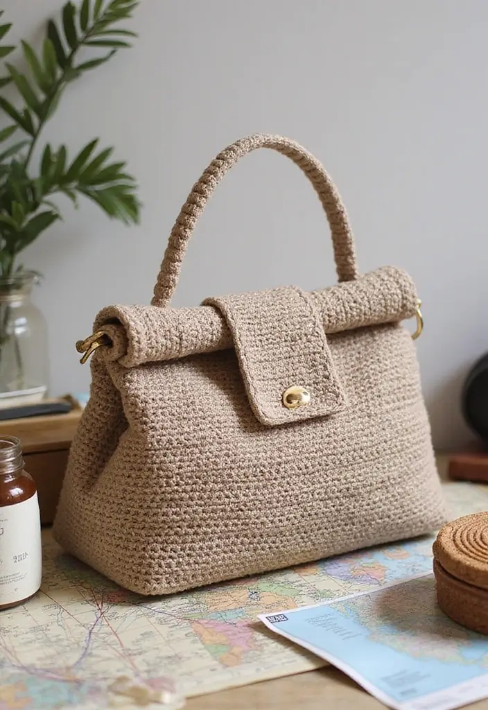 25 Chic DIY Bags from Crochet Bag Pattern Free with Image Tutorials - 21. The Elegant Roll-Up Bag