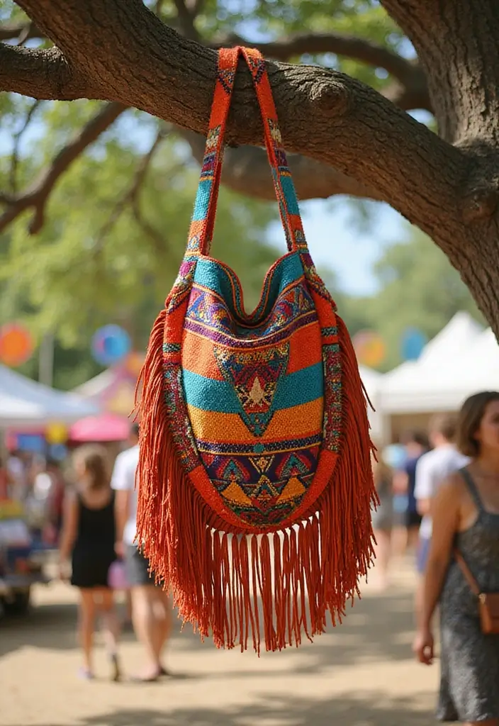 25 Chic DIY Bags from Crochet Bag Pattern Free with Image Tutorials - 7. The Boho-Chic Fringe Bag