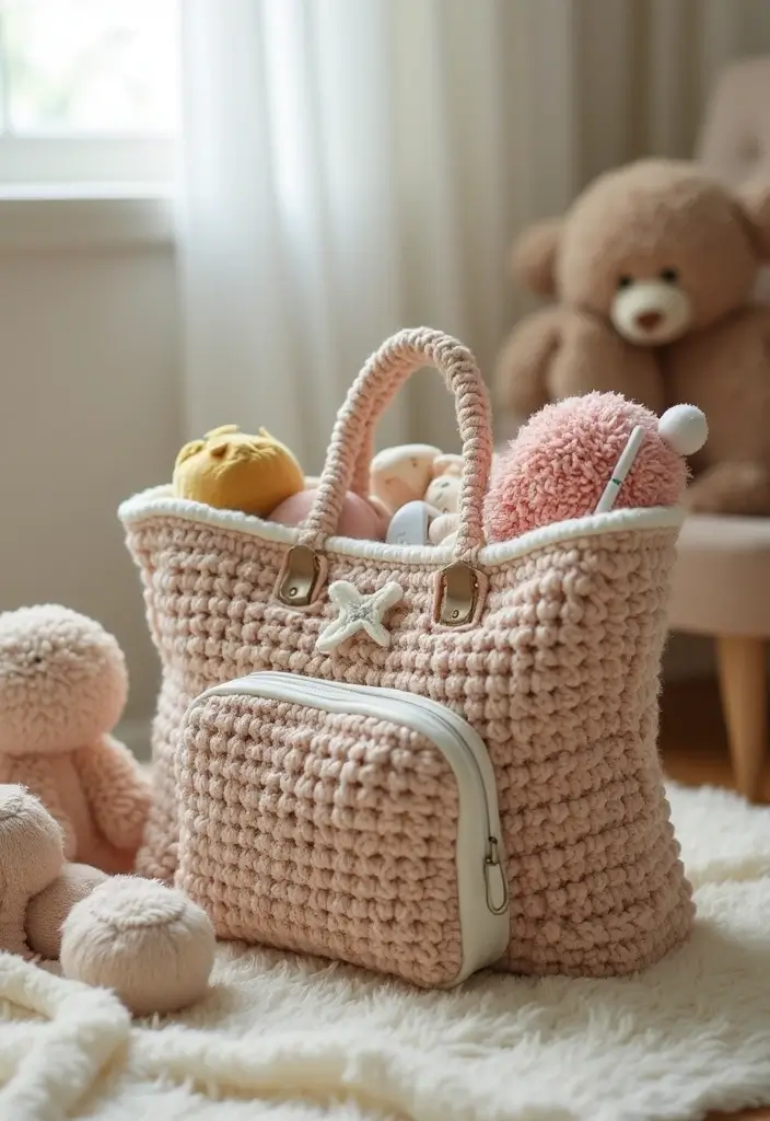 25 Chic DIY Bags from Crochet Bag Pattern Free with Image Tutorials - 8. The Functional Diaper Bag