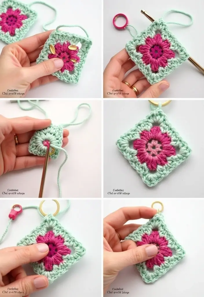 25 Clear Step-by-Step Photos for Granny Square Crochet Pattern Diagram Lovers - 15. Granny Square Keychain