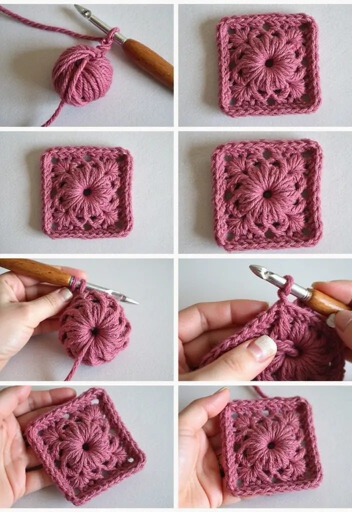 25 Clear Step-by-Step Photos for Granny Square Crochet Pattern Diagram Lovers - 2. Solid Granny Square