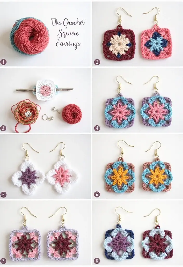 25 Clear Step-by-Step Photos for Granny Square Crochet Pattern Diagram Lovers - 23. Granny Square Earrings