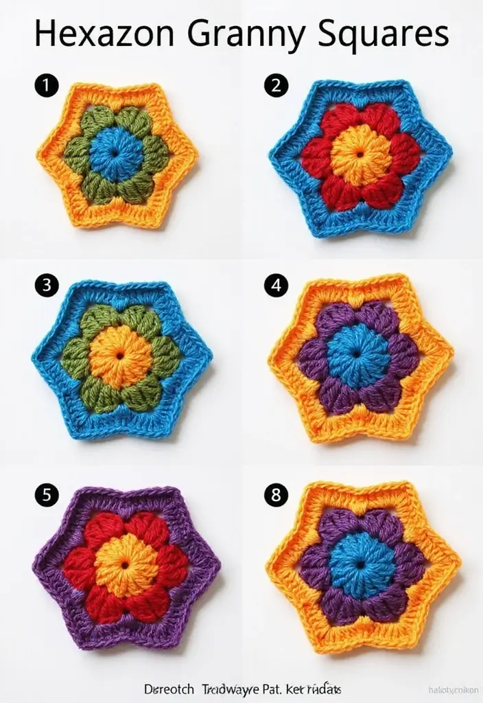 25 Clear Step-by-Step Photos for Granny Square Crochet Pattern Diagram Lovers - 5. Hexagon Granny Square