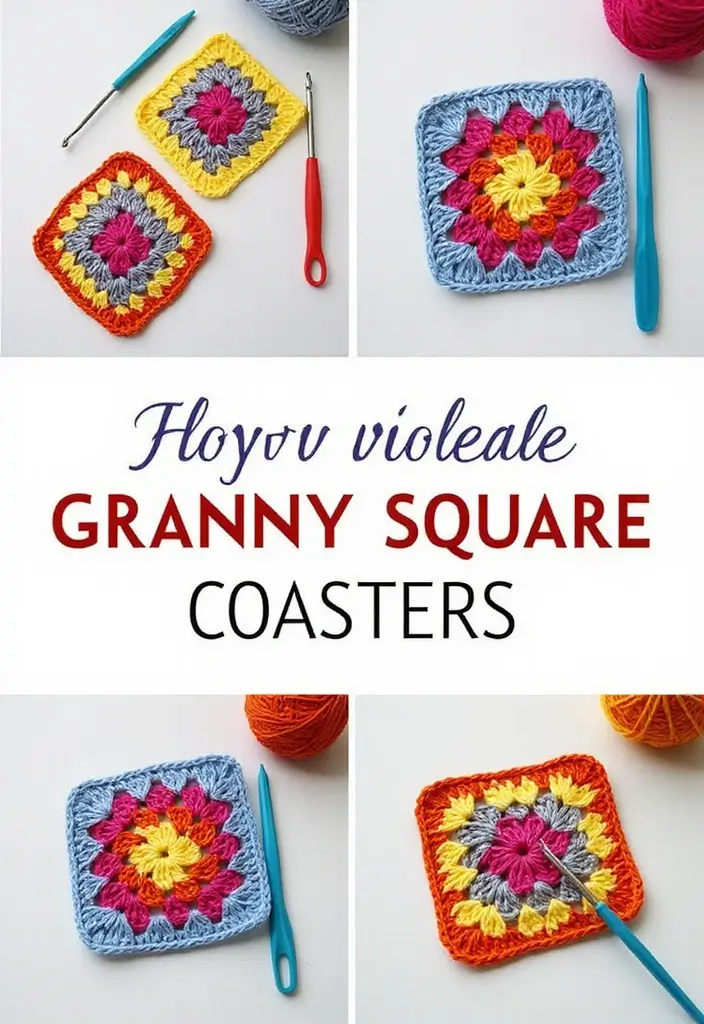 25 Clear Step-by-Step Photos for Granny Square Crochet Pattern Diagram Lovers - 7. Granny Square Coasters