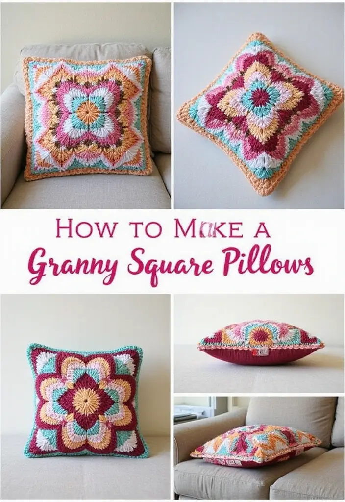 25 Clear Step-by-Step Photos for Granny Square Crochet Pattern Diagram Lovers - 8. Granny Square Pillow