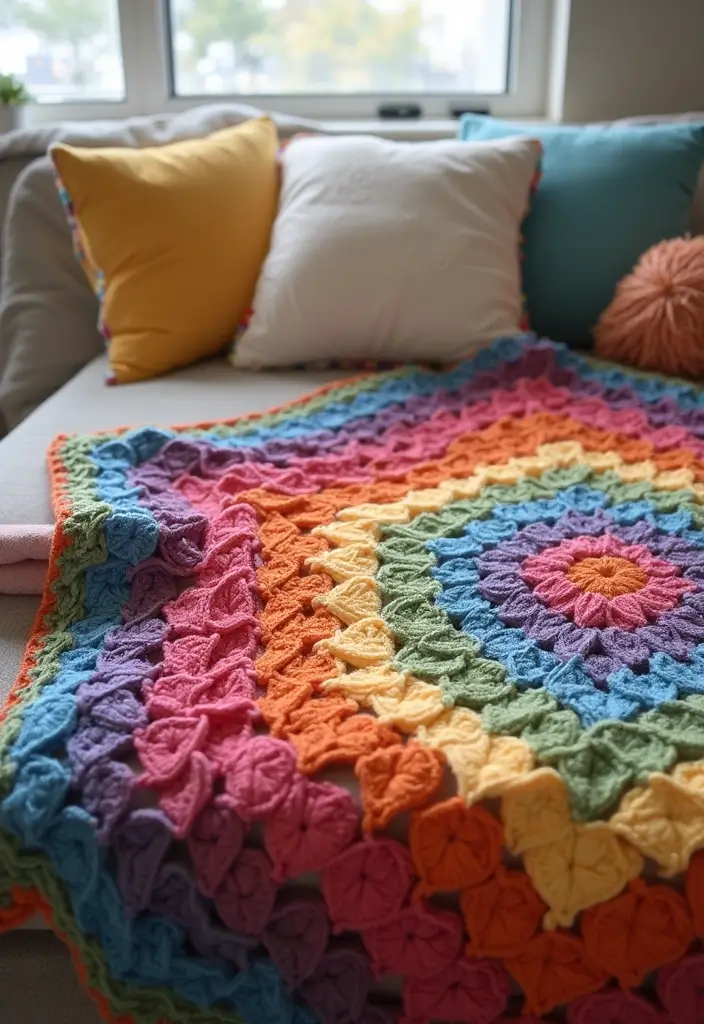 25 Colorful Blanket Inspirations: Crochet Granny Square Blanket Photos - 1. Rainbow Delight