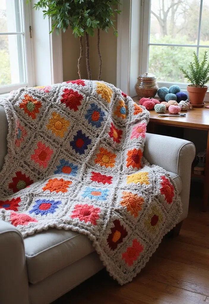 25 Colorful Blanket Inspirations: Crochet Granny Square Blanket Photos - 10. Crochet with Leftover Yarn