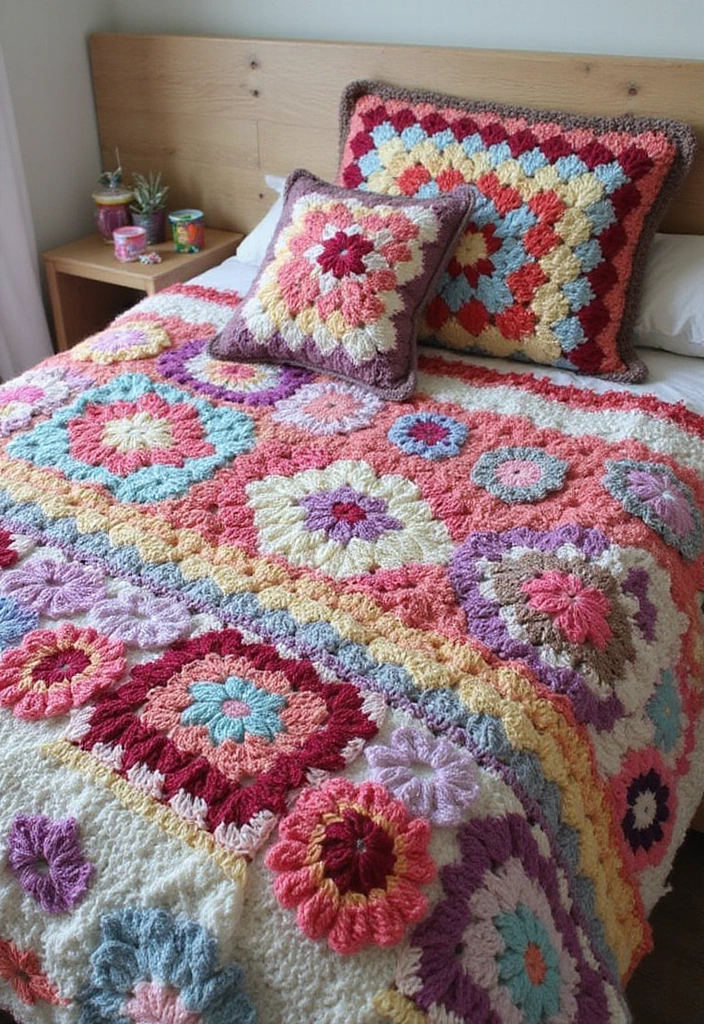 25 Colorful Blanket Inspirations: Crochet Granny Square Blanket Photos - 18. Layered Blankets