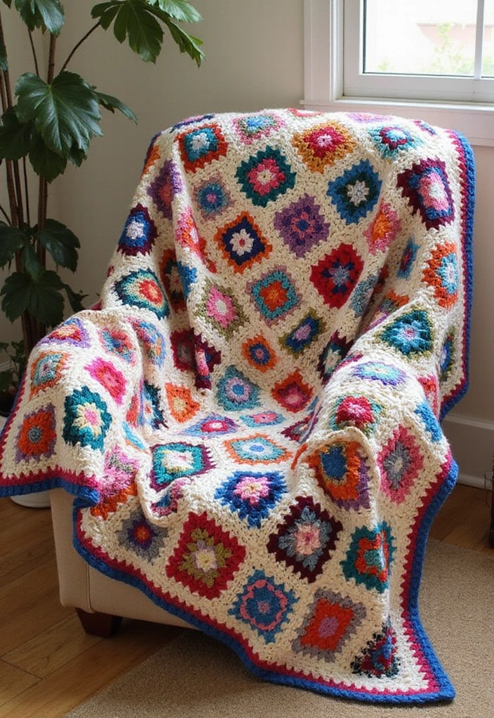 25 Colorful Blanket Inspirations: Crochet Granny Square Blanket Photos - 9. Bold Borders