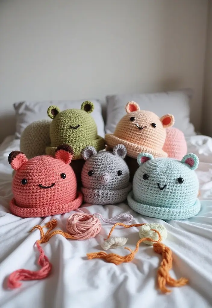25 Creative Crafts for Rainy Days: What to Crochet When Bored - 14. Crochet Animal Hats