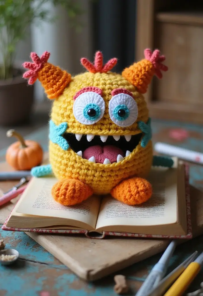 25 Cute Bookmark Crafts with Crochet Bookmarks Free Patterns - 14. Friendly Monster Bookmark