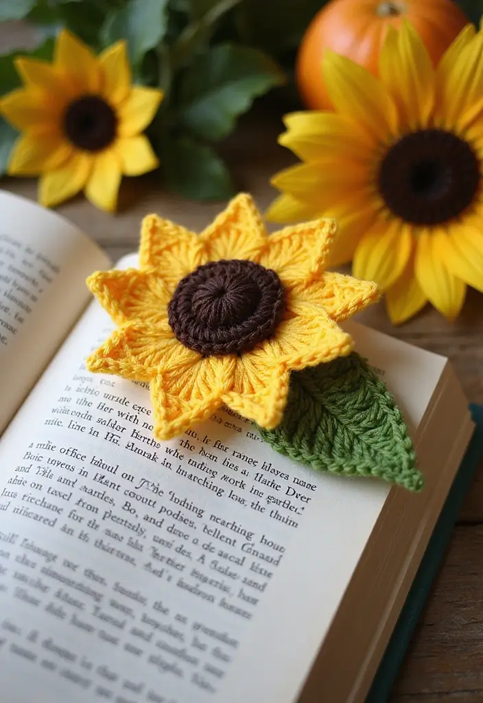 25 Cute Bookmark Crafts with Crochet Bookmarks Free Patterns - 16. Bright Sunflower Bookmark