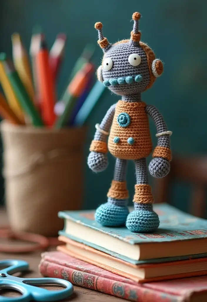 25 Cute Bookmark Crafts with Crochet Bookmarks Free Patterns - 17. Fun Robot Bookmark