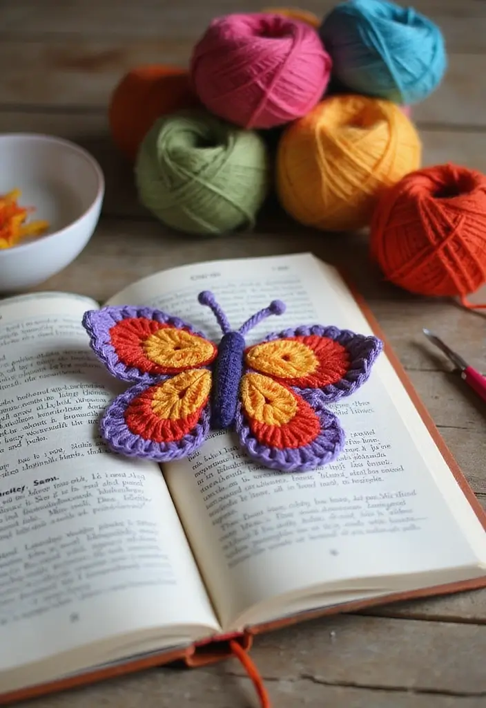 25 Cute Bookmark Crafts with Crochet Bookmarks Free Patterns - 19. Cheerful Butterfly Bookmark