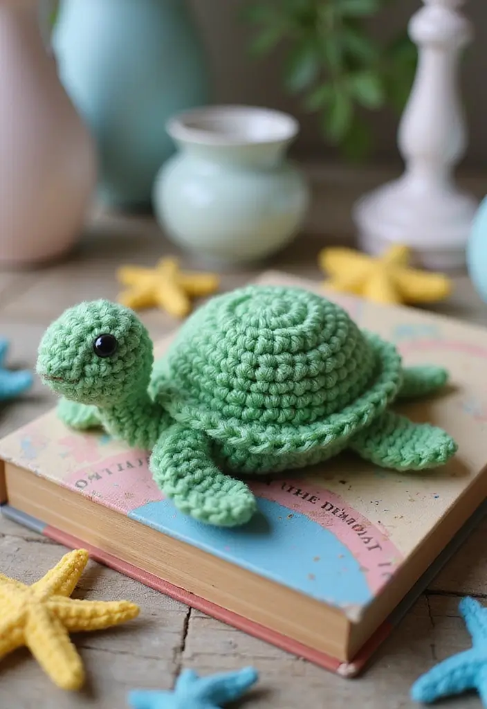 25 Cute Bookmark Crafts with Crochet Bookmarks Free Patterns - 20. Happy Turtle Bookmark