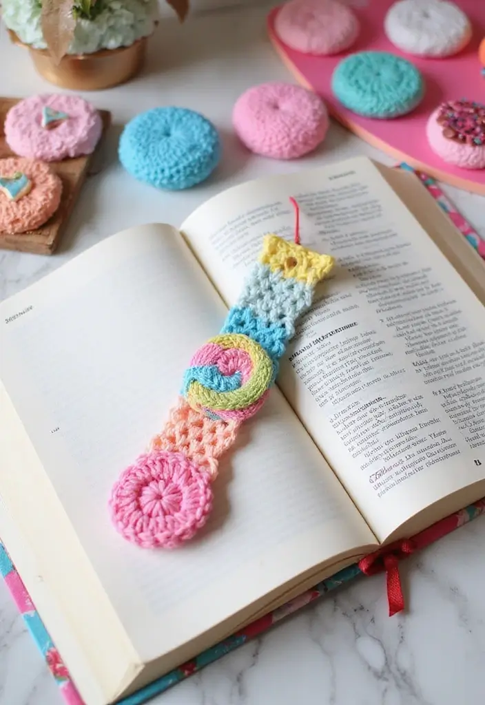 25 Cute Bookmark Crafts with Crochet Bookmarks Free Patterns - 22. Sweet Candy Bookmark