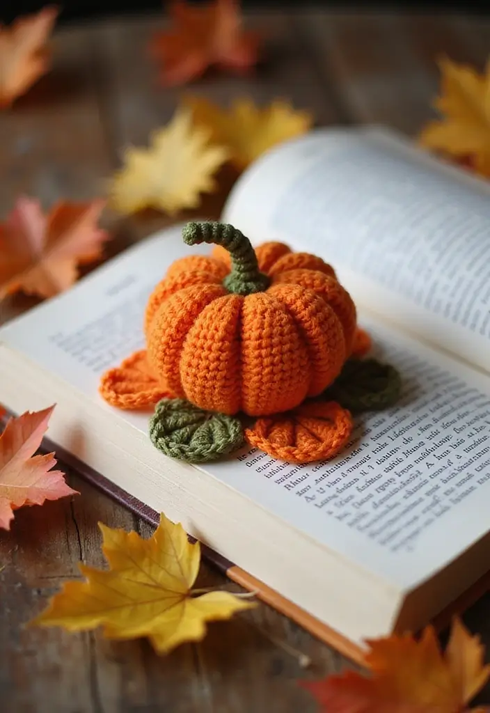 25 Cute Bookmark Crafts with Crochet Bookmarks Free Patterns - 23. Cozy Pumpkin Bookmark