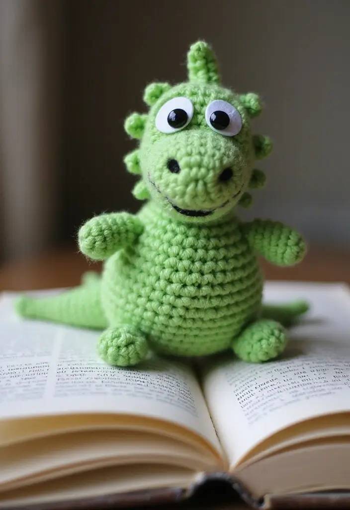 25 Cute Bookmark Crafts with Crochet Bookmarks Free Patterns - 3. Playful Dinosaur Bookmark