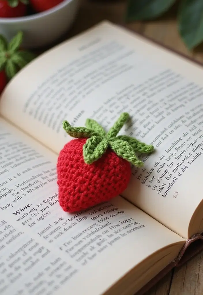 25 Cute Bookmark Crafts with Crochet Bookmarks Free Patterns - 4. Sweet Strawberry Bookmark