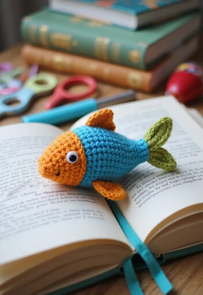 25 Cute Bookmark Crafts with Crochet Bookmarks Free Patterns - 7. Fun Fish Bookmark