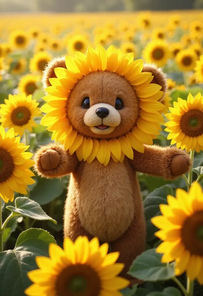 25 Cute Gift Ideas from Crochet Teddy Bear Pattern Free with Soft Yarn Colors - 17. Cheerful Sunflower Bear