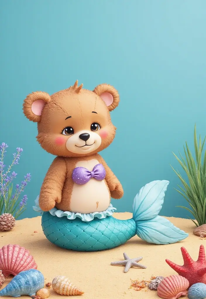 25 Cute Gift Ideas from Crochet Teddy Bear Pattern Free with Soft Yarn Colors - 18. Lovely Mermaid Bear