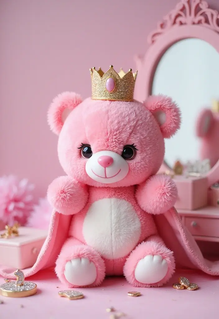 25 Cute Gift Ideas from Crochet Teddy Bear Pattern Free with Soft Yarn Colors - 4. Girly Pink Princess Bear