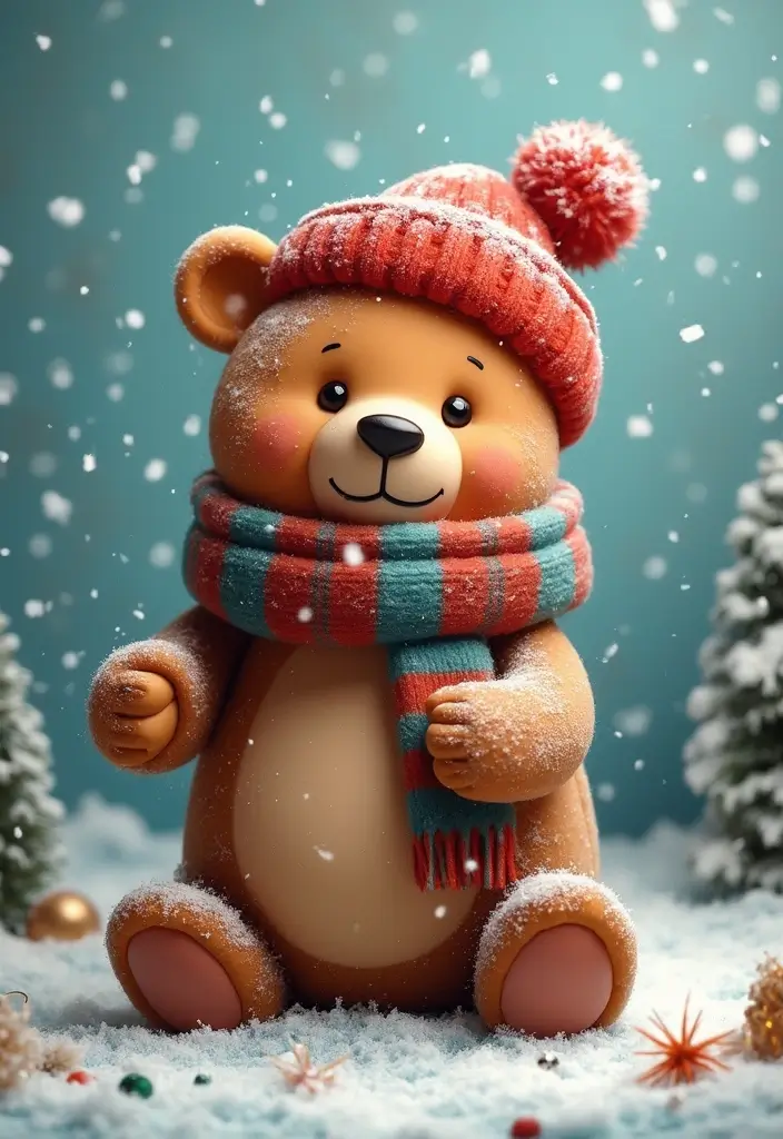 25 Cute Gift Ideas from Crochet Teddy Bear Pattern Free with Soft Yarn Colors - 8. Cozy Winter Bear