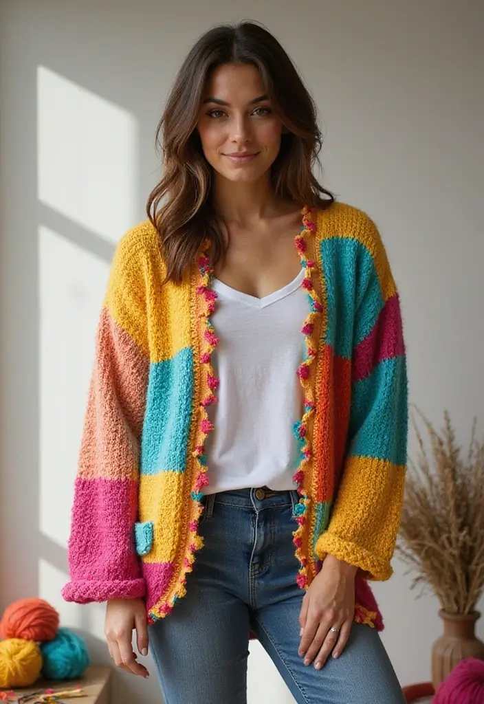 25 Elegant Crochet Cardigan Pattern Free Women Designs with Photo Tutorials - 16. Patchwork Cardigan